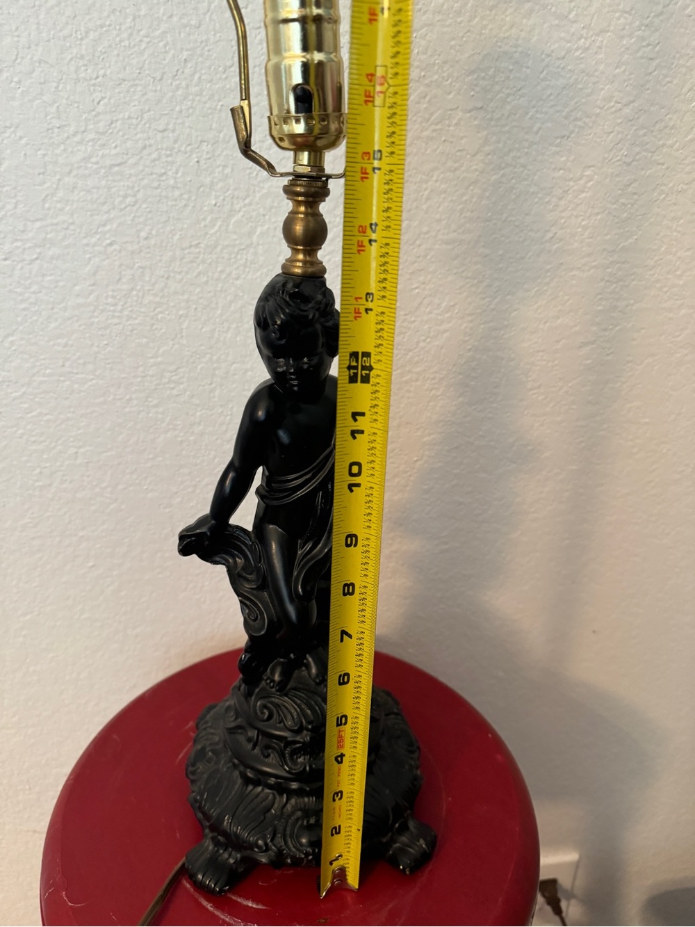 Vintage Table Rococo 13.5" Brass Cherub Statue Lamp Total 24" Tall - Picture 15 of 16
